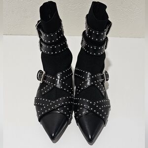 Zara basic Black Studded Sock Buckle Flats Pointed toe Shoes Size 6